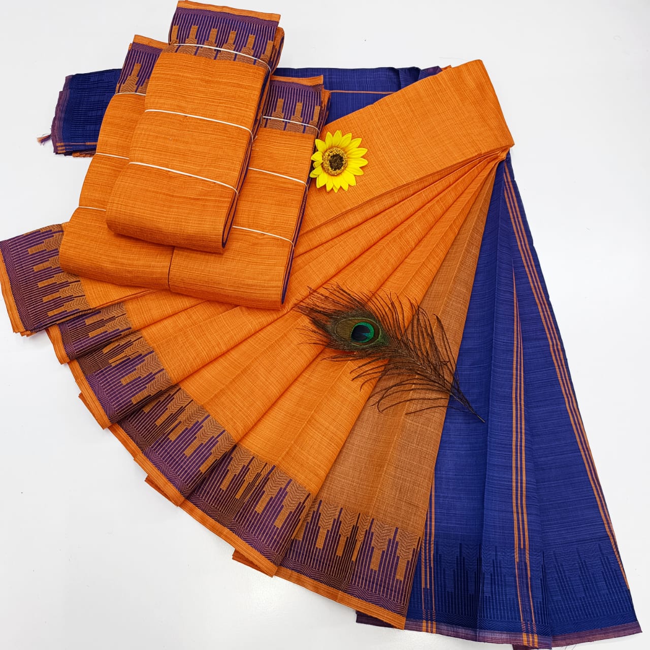 KORVAI BORDER SILK COTTON SAREES_Orange