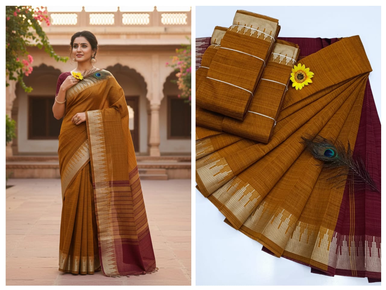 KORVAI BORDER SILK COTTON SAREES_Yellow