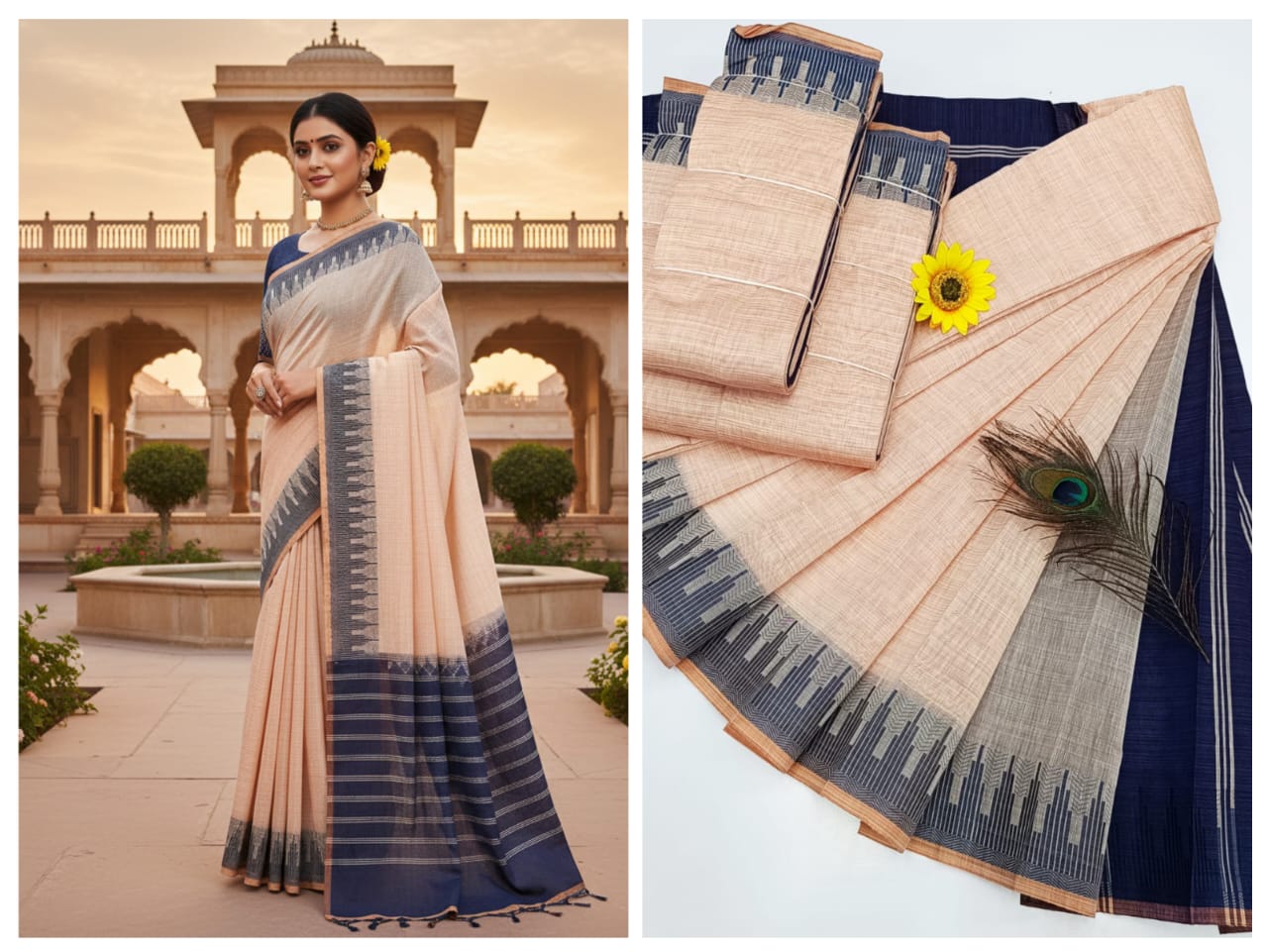 KORVAI BORDER SILK COTTON SAREES_Beige