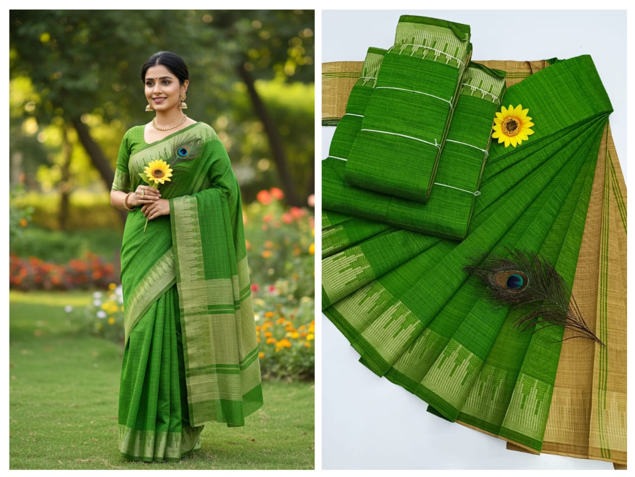 KORVAI BORDER SILK COTTON SAREES_Green