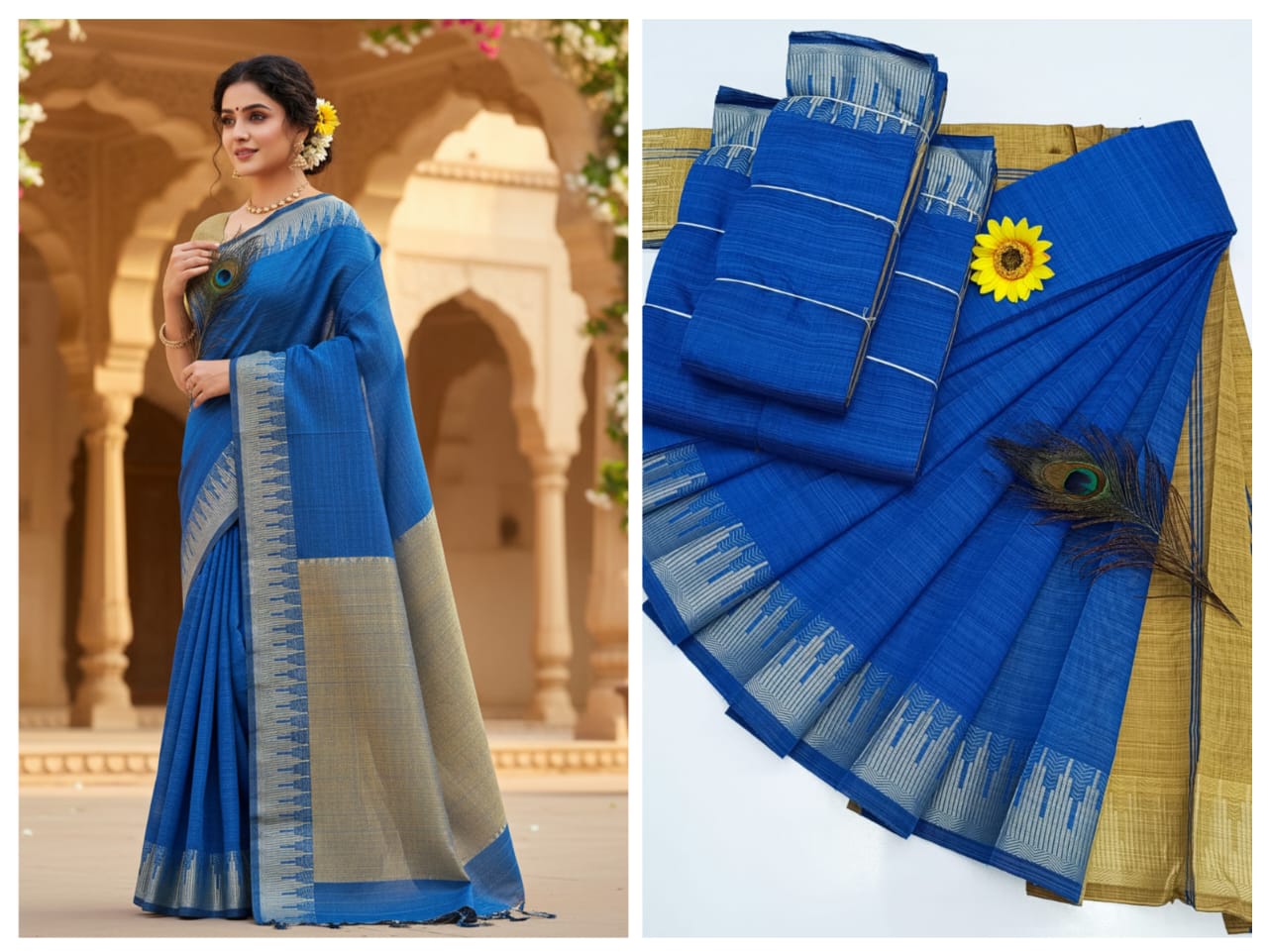 KORVAI BORDER SILK COTTON SAREES_Blue
