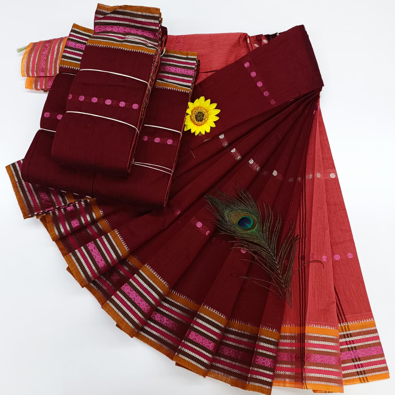 KORVAI BORDER SILK COTTON SAREES_Maroon