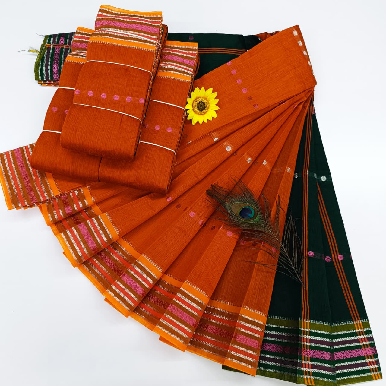 KORVAI BORDER SILK COTTON SAREES_Orange