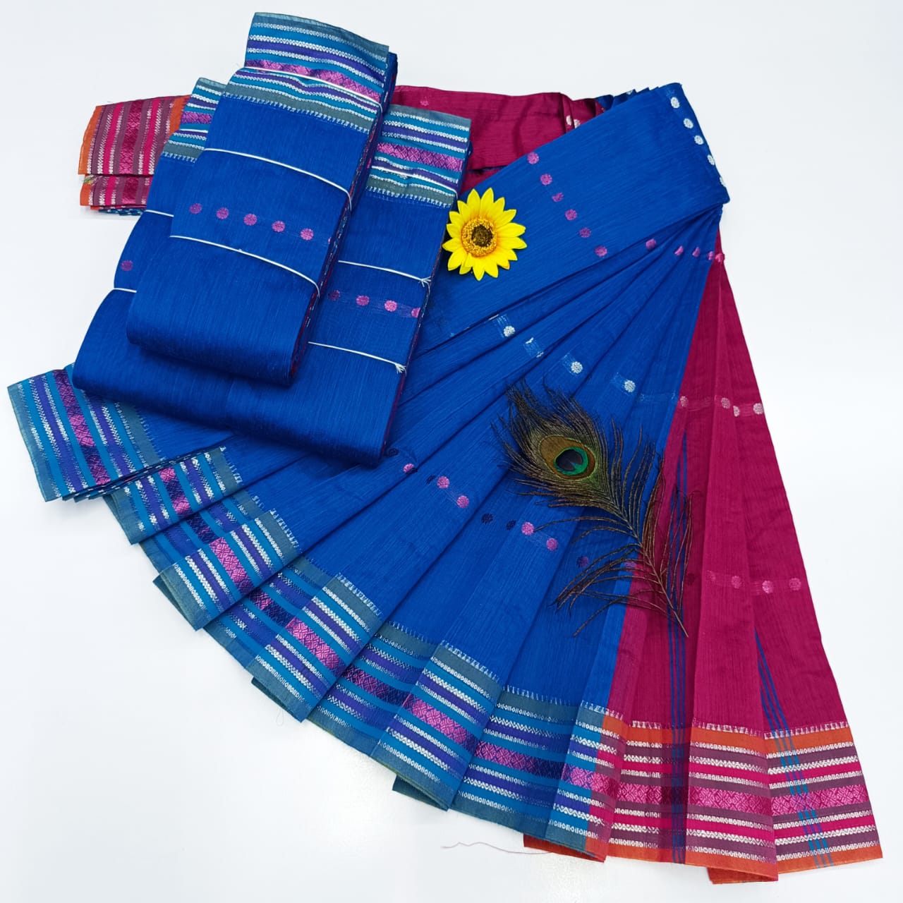 KORVAI BORDER SILK COTTON SAREES_Blue