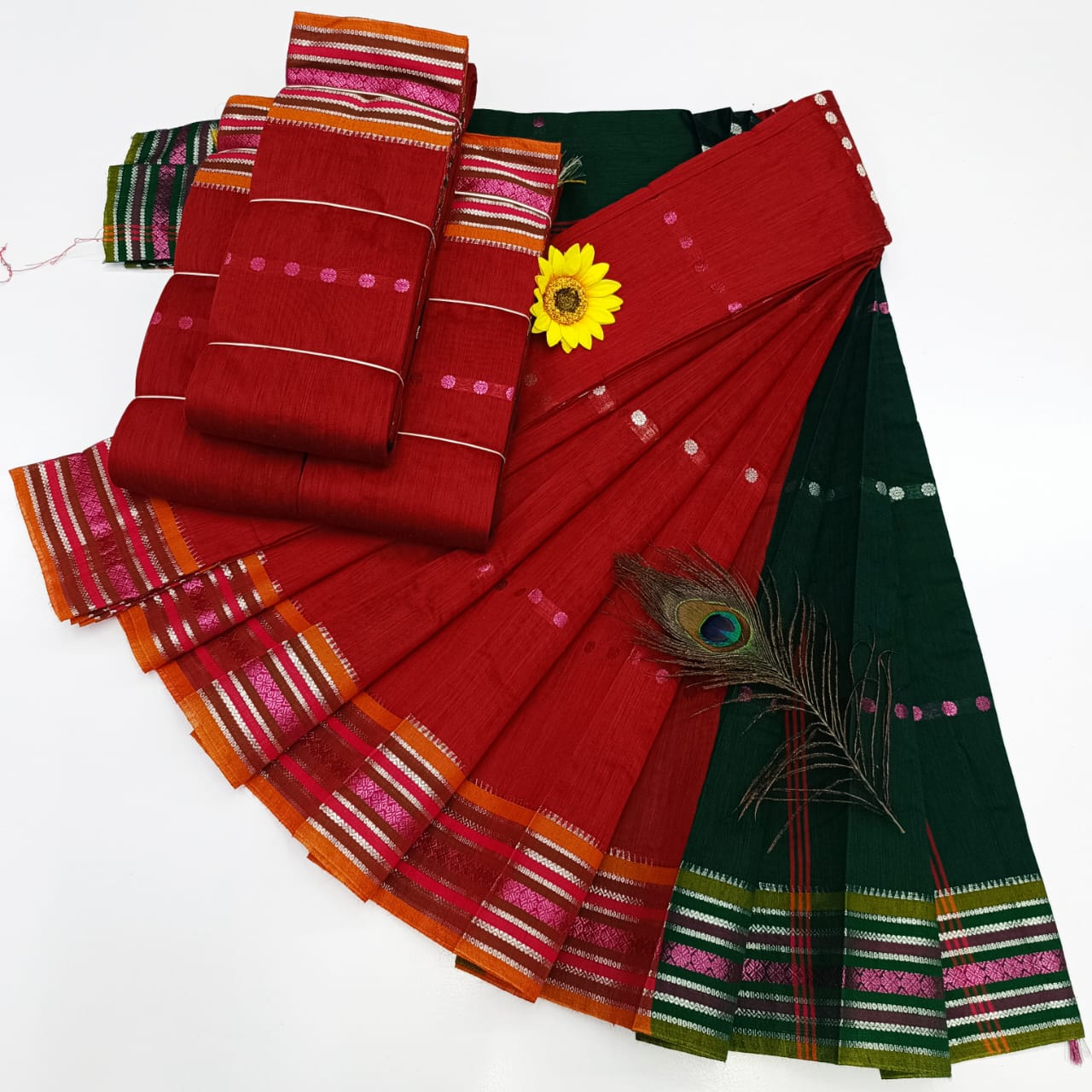 KORVAI BORDER SILK COTTON SAREES_Red