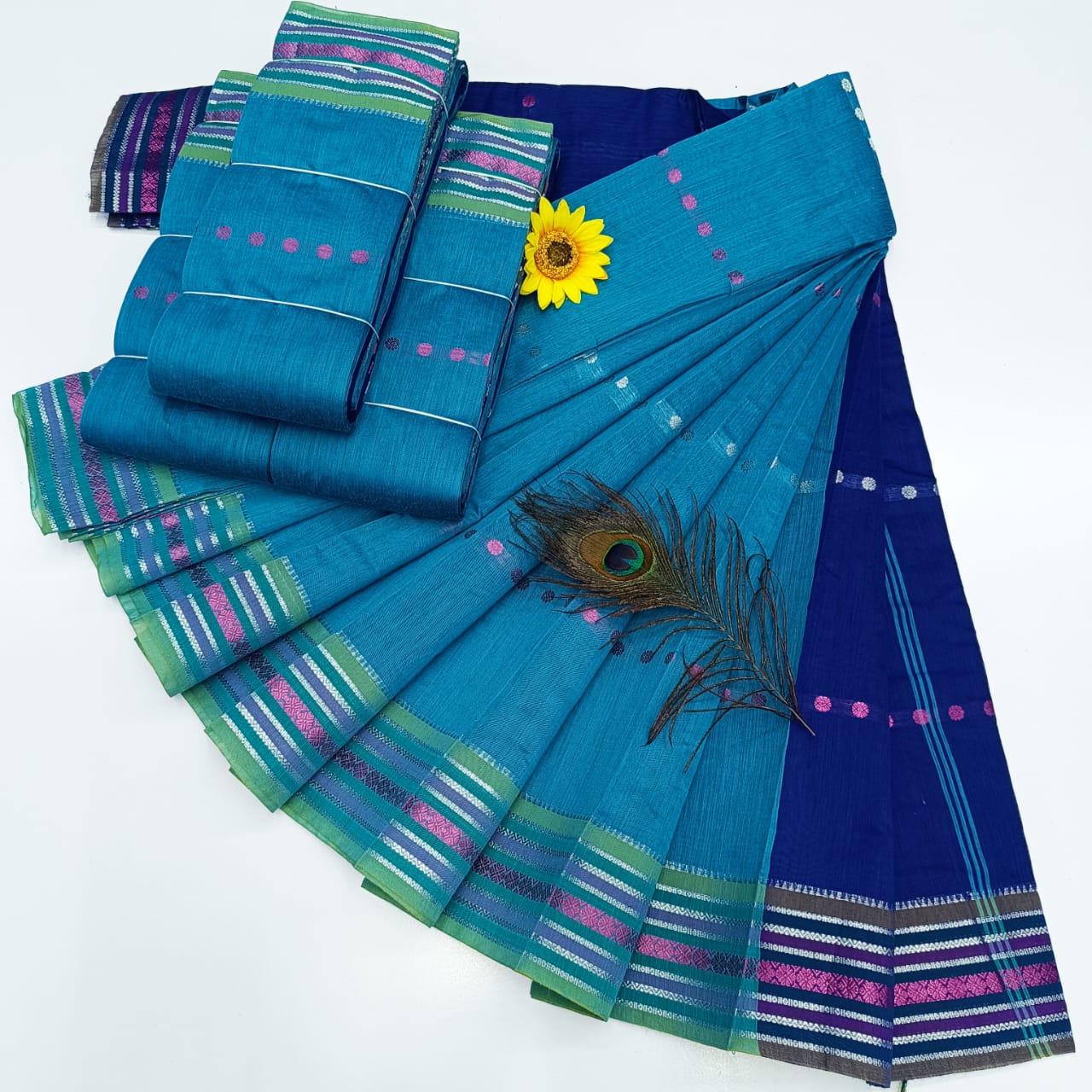 KORVAI BORDER SILK COTTON SAREES_Blue