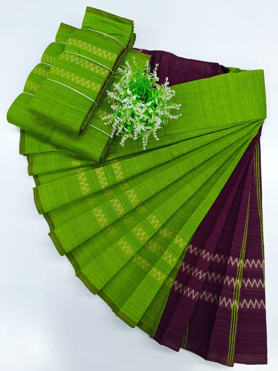 KORVAI BORDER SILK COTTON SAREES_Light Green