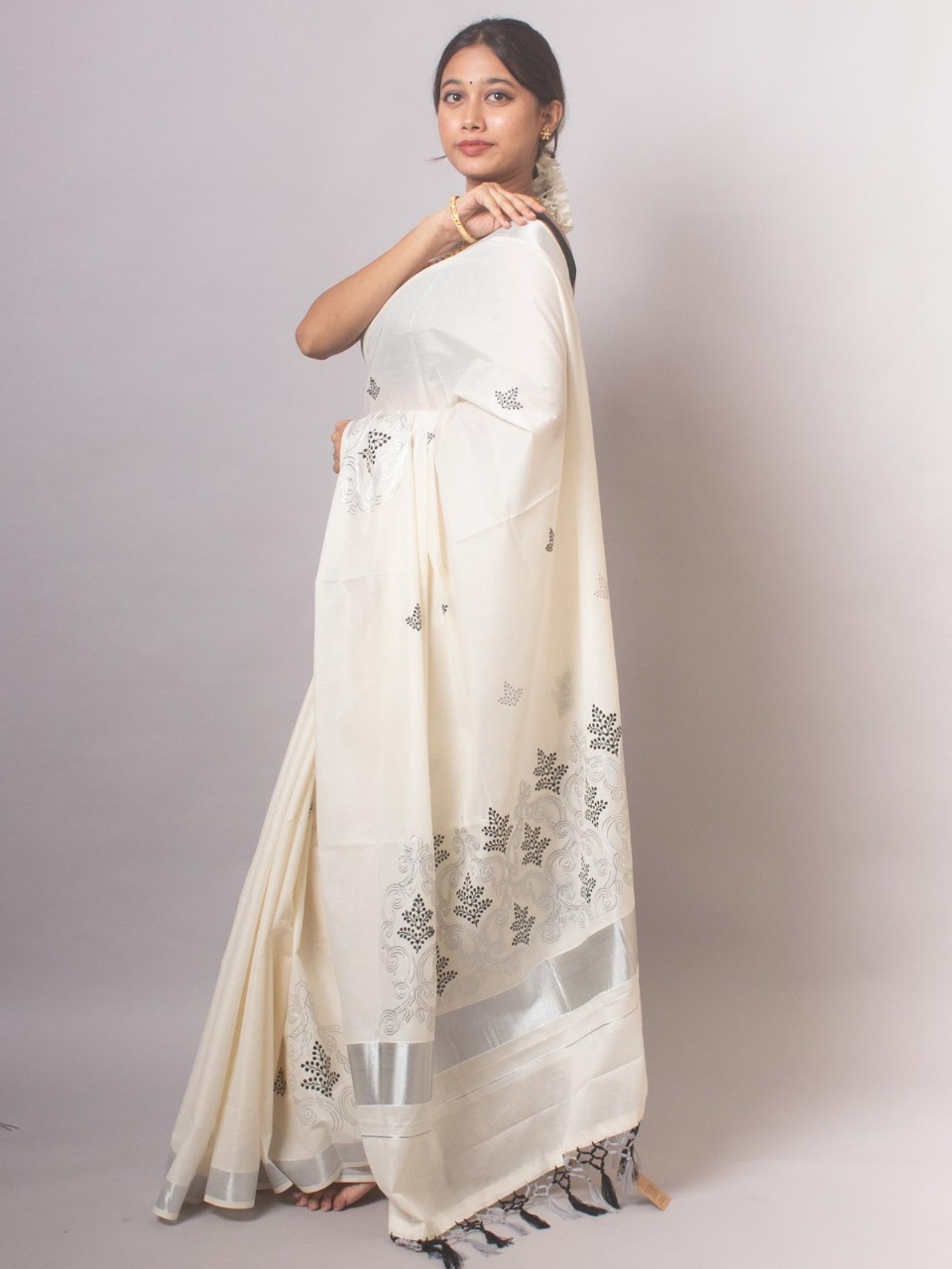 ONAM Special Saree - White Silver