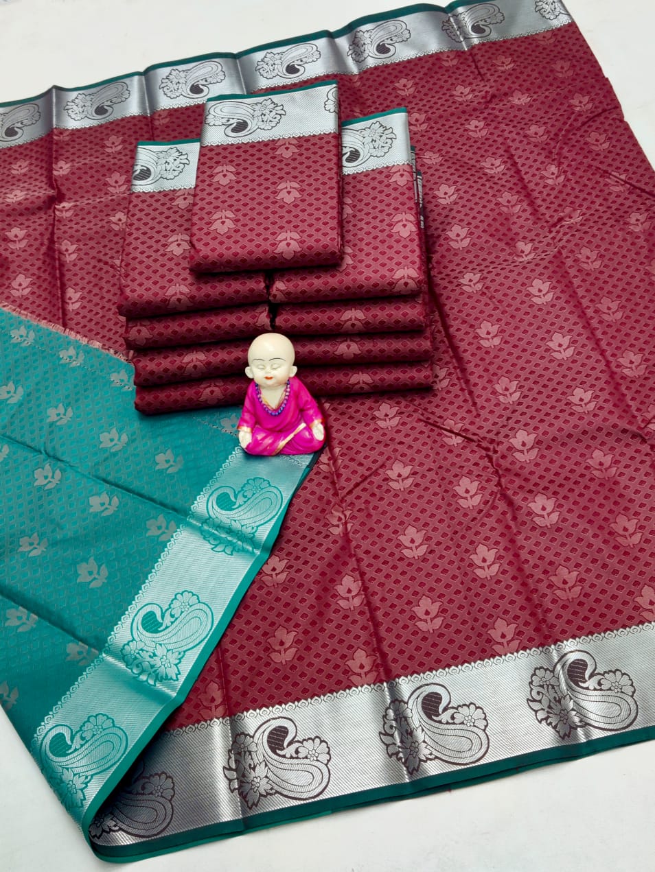 3D Embossed Art Silks Saree_Maroon Turquoise