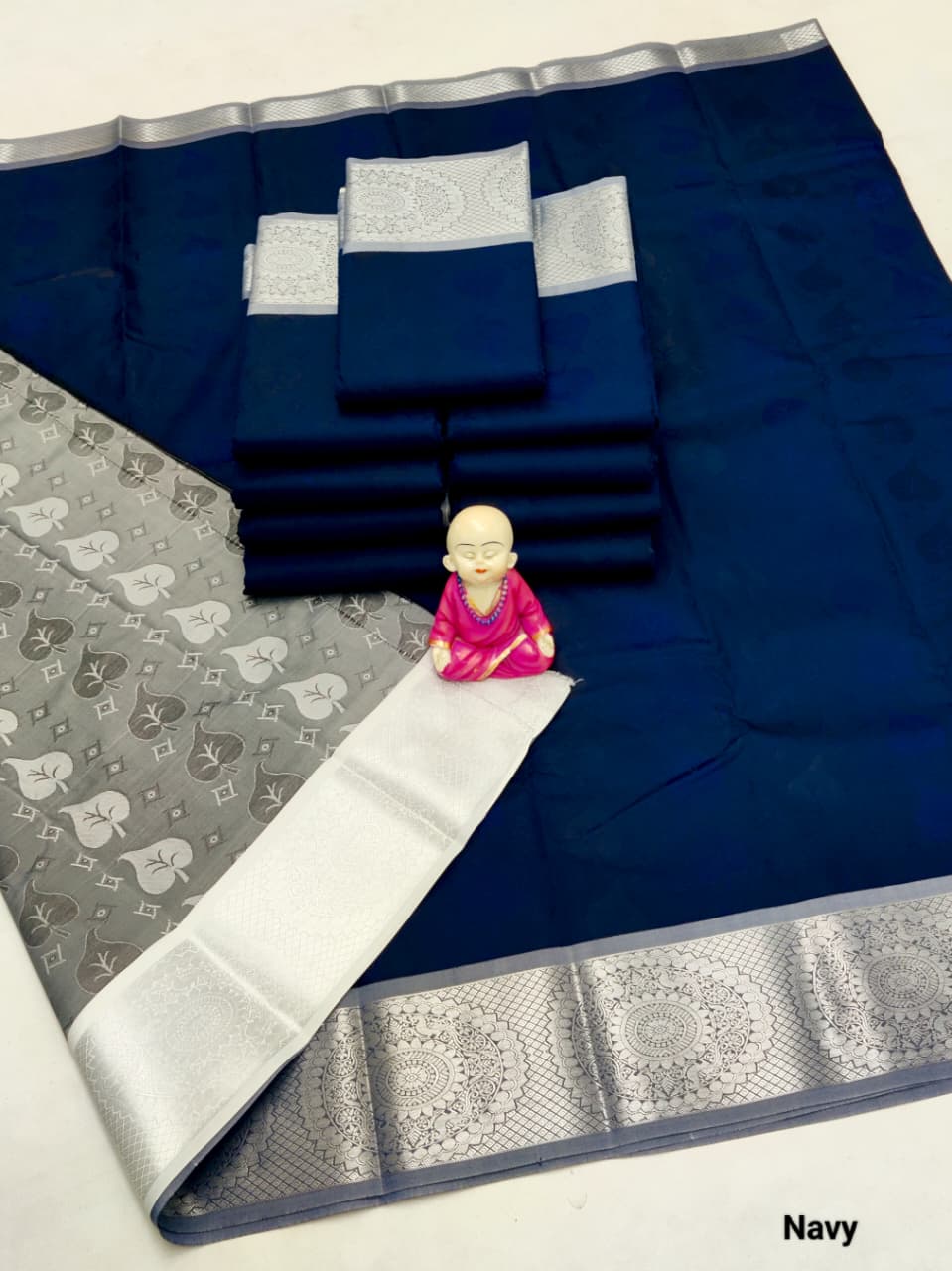 3D Embossed Art Silks Saree_Navy Blue