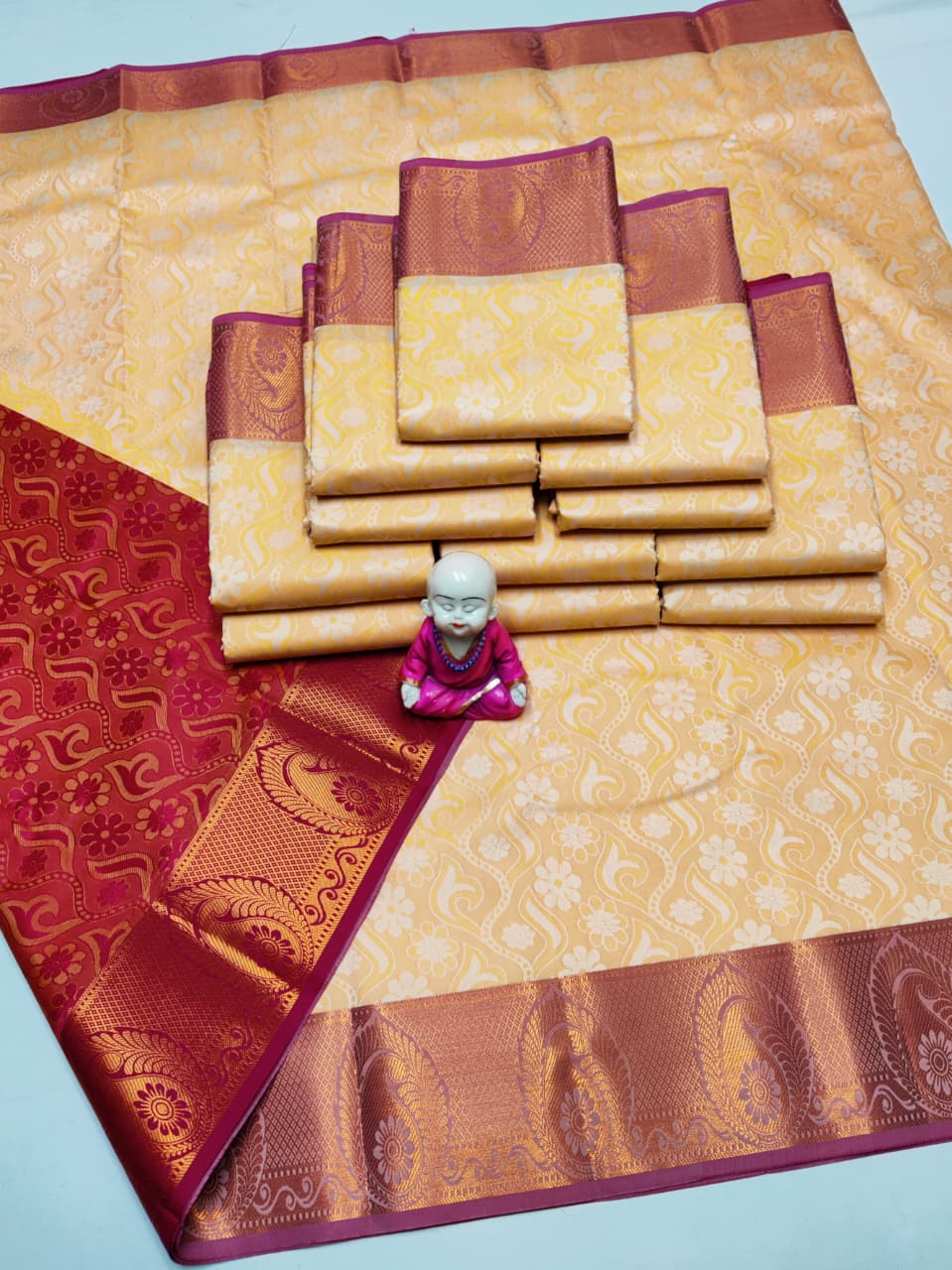 3D Embossed Art Silks Saree_Cream