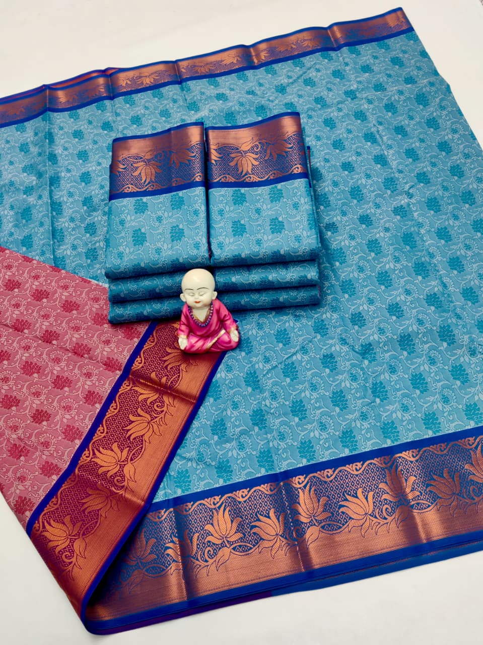 3D Embossed Art Silks Saree_Sky Blue