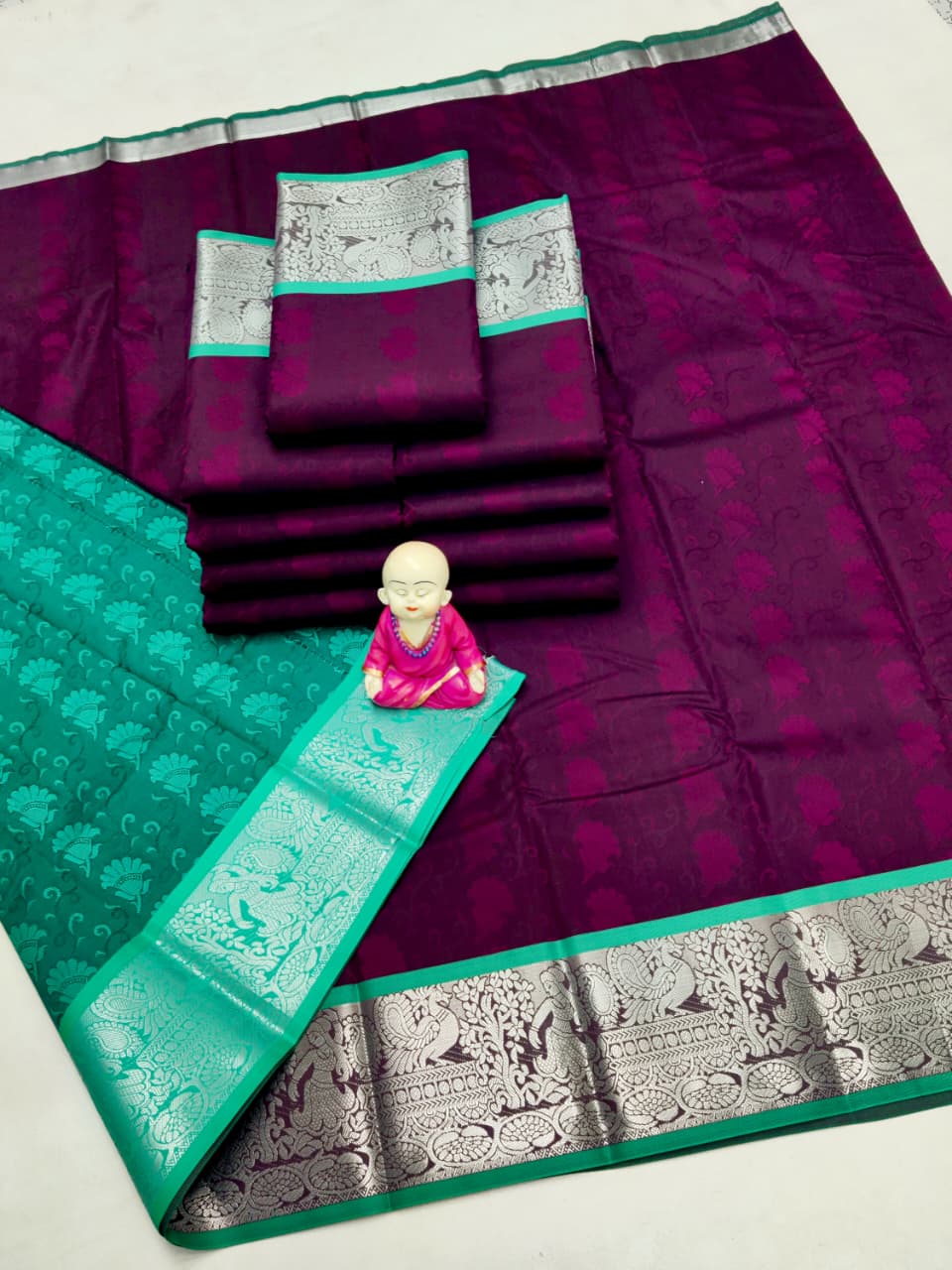 3D Embossed Art Silks Saree_Maroon Mint Green