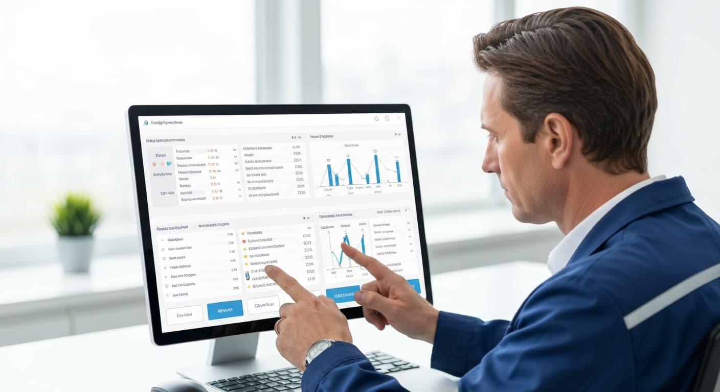 Professional freight dispatcher working at logistics dashboard