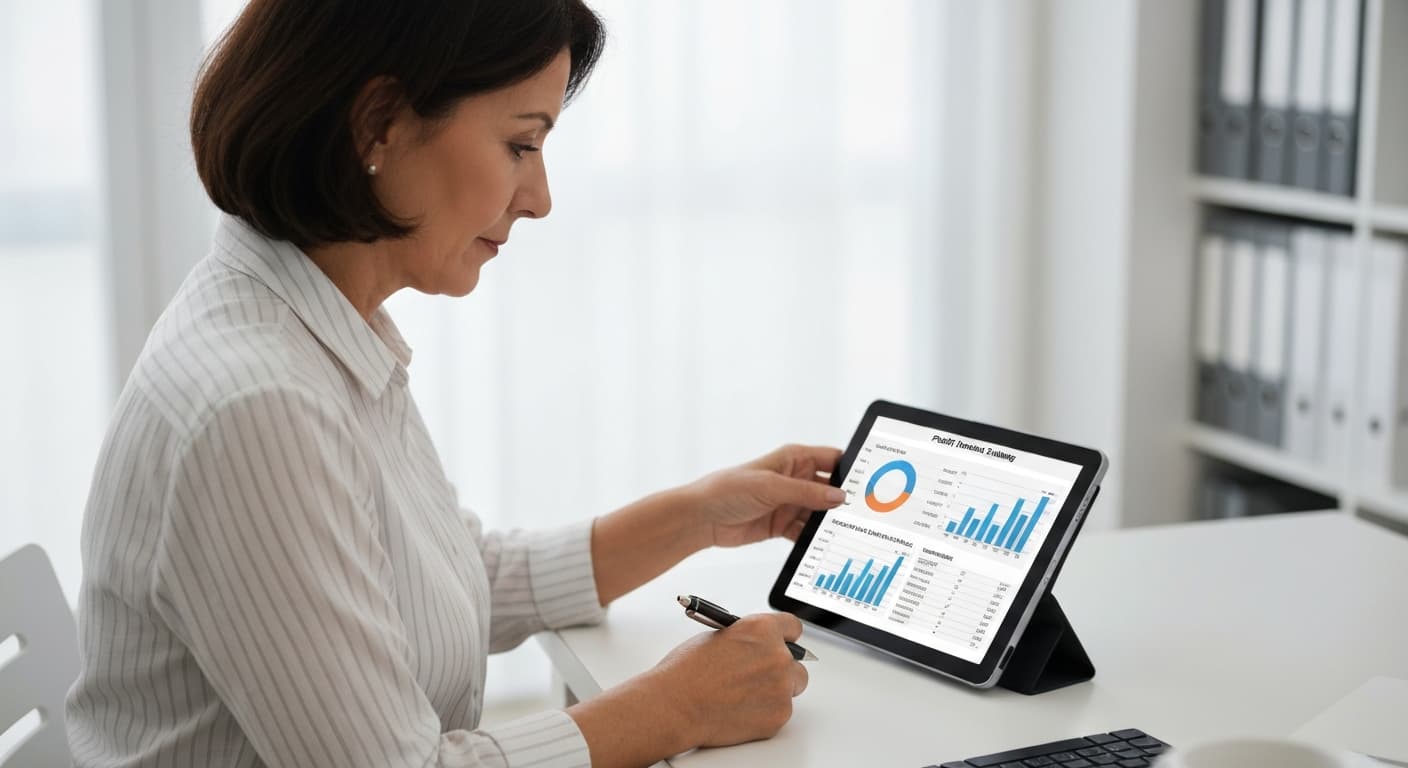 Owner operator reviewing profit and financial planning