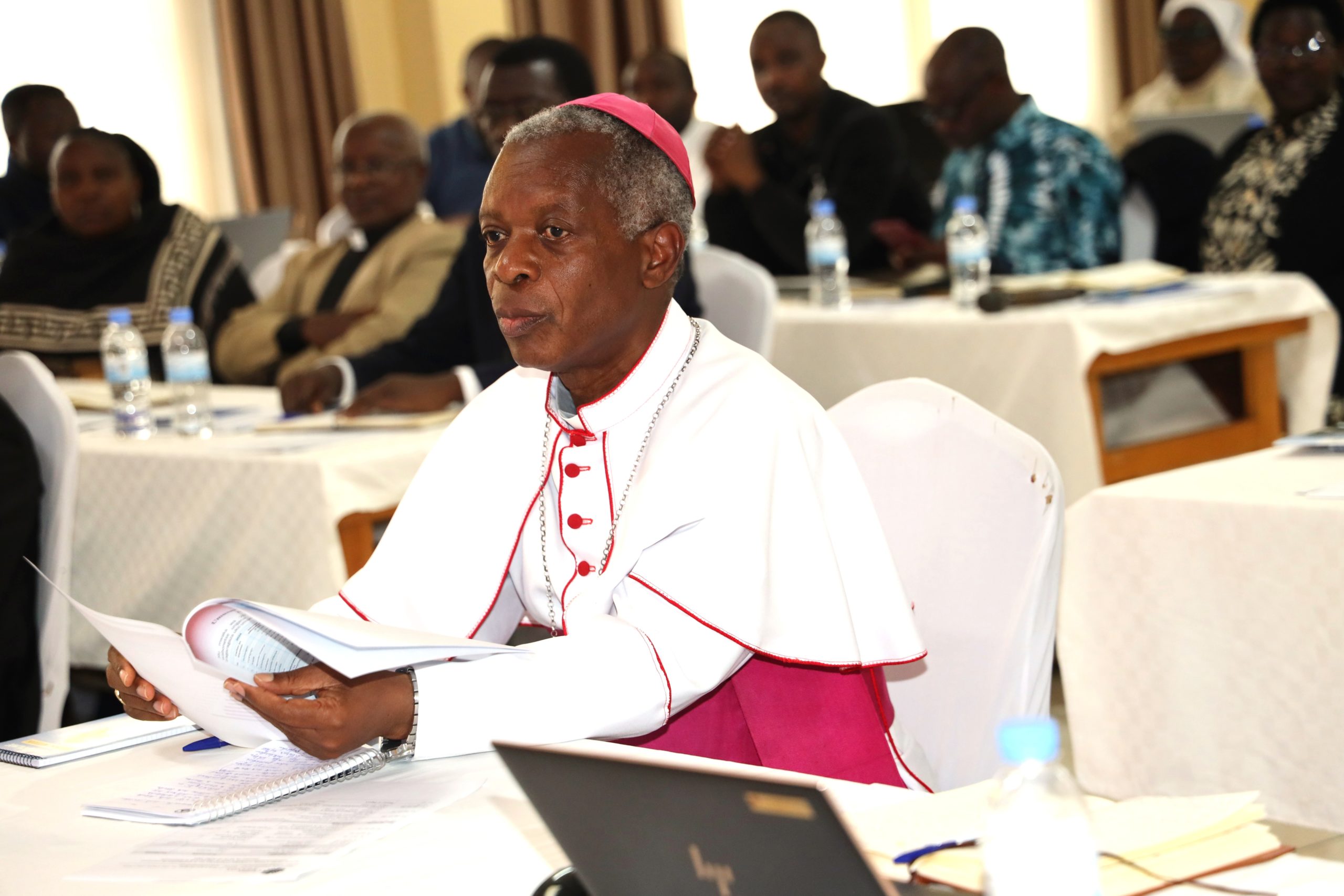 Bishop Vincent Harolimana of the Ruhengeri Diocese during the learning visit on fundraising strategies for the Charity and Mercy Month in the Diocese of Ruhengeri.