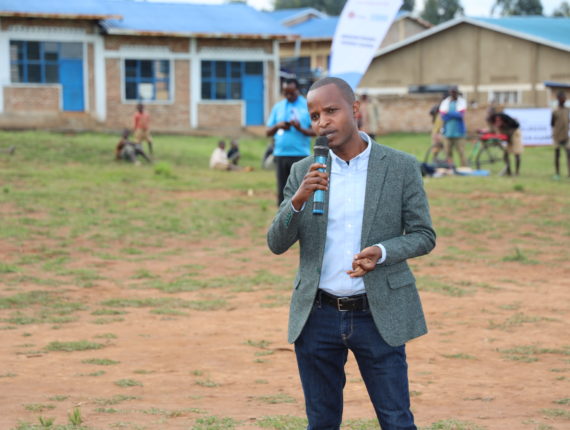 Janvier Nsabumuremyi, Nyaruguru District ECD coordinator, addressing participants.