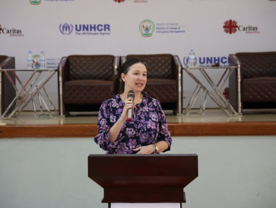 Mrs. Richelle Haines, who spoke on behalf of the UNHCR Rwanda at the Graduation Project closeout ceremony, commended the Rwanda Government for receiving the refugees and giving them opportunities to develop.