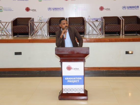 Mr. Karabayinga Emmanuel, representing the MINEMA in the ceremony thanked donors for their support and congratulated participants on their five-year journey toward self-reliance.