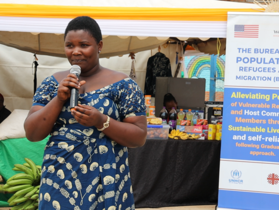 After receiving training and a cash grant of Frw 800,000, Espérance opened a shop. Currently, she has 3,500,000 Frw in capital.