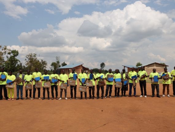 The winners of the competition for role model fathers were presented with bags and registers to help them continue to encourage other men to participate in nurturing care tasks.