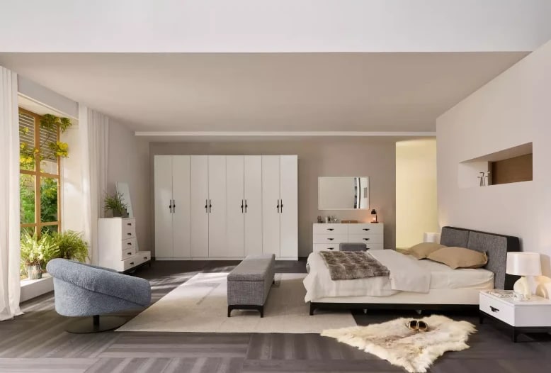 طقم غرفة نوم كوين 4 قطع –160×200 سم | تصميم أنيق وجودة عالية لغرفة نوم عصرية 7