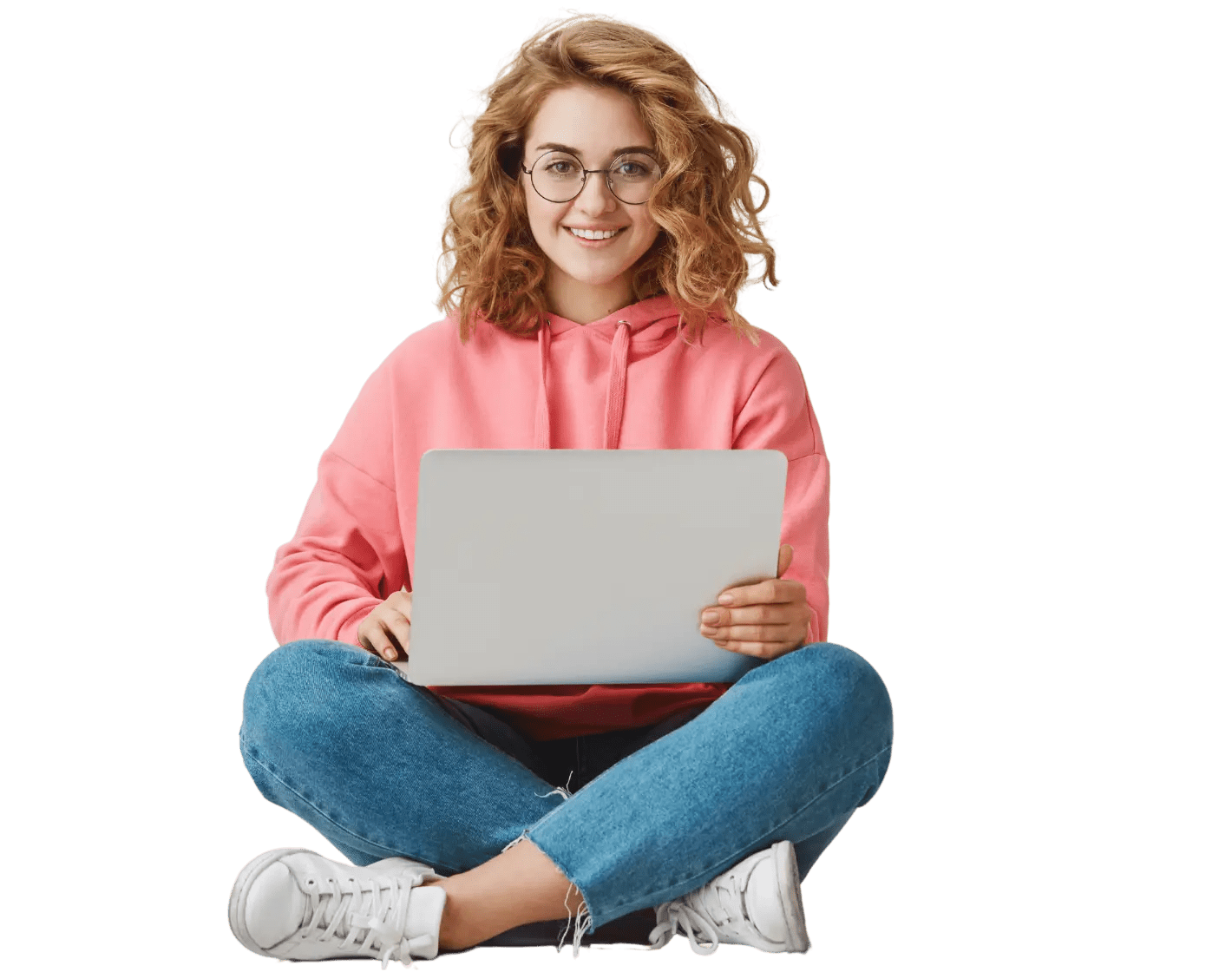 cafe robot Smiling girl with laptop
