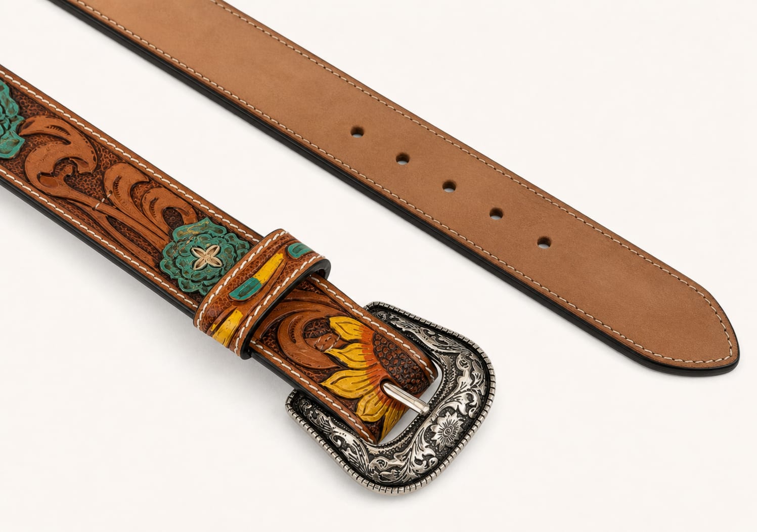 The Sedona Tooled Belt - handcrafted premium leather accessories in Sedona Brown - view 4
