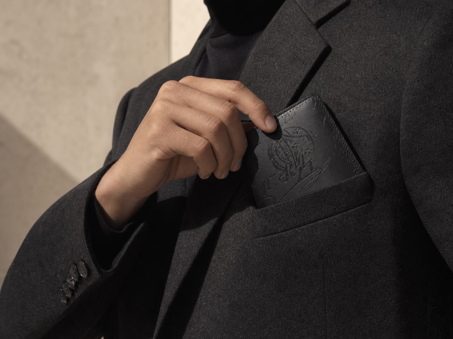 The Florentine Script Wallet - handcrafted premium leather accessories in Midnight Scritto - view 4