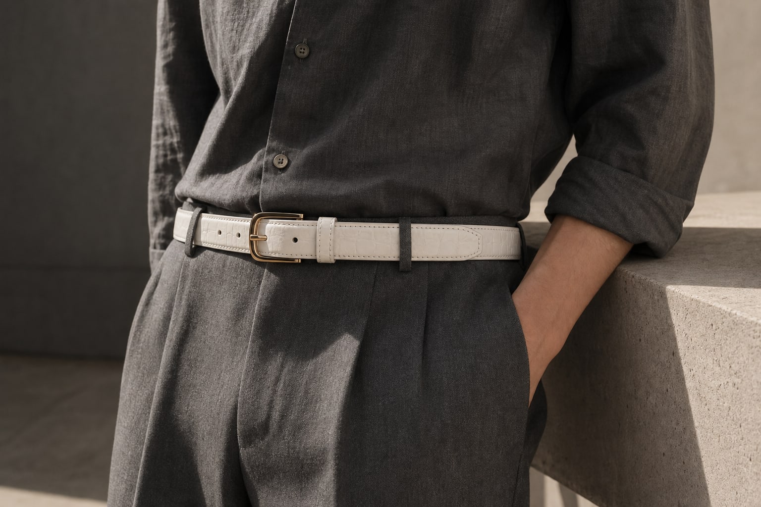The Ivory Croco Belt - handcrafted premium leather accessories in Ivory White - view 5