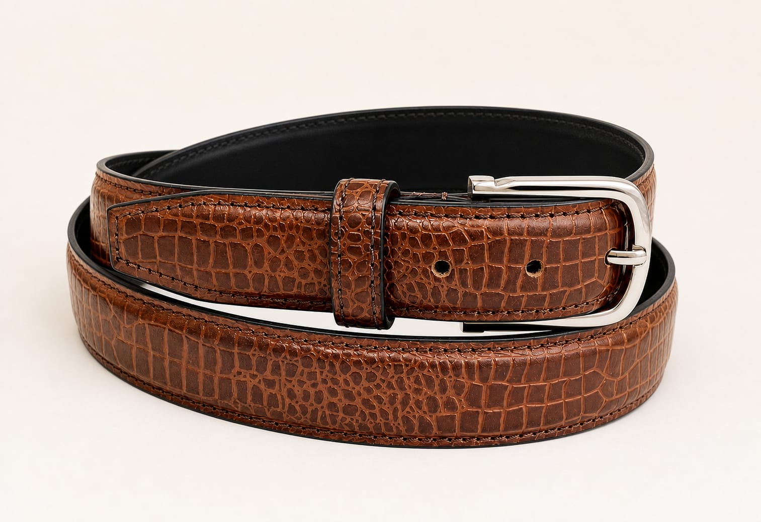 The Cognac Croco Belt - handcrafted premium leather accessories in Cognac Tan - view 2