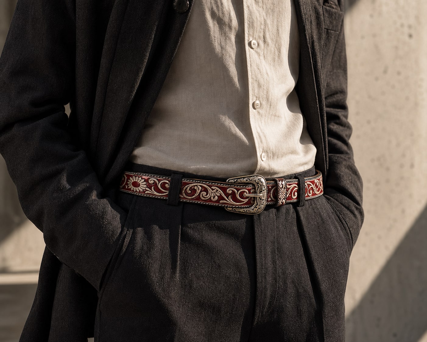 The Renegade Tooled Belt - handcrafted premium leather accessories in Crimson Red - view 4