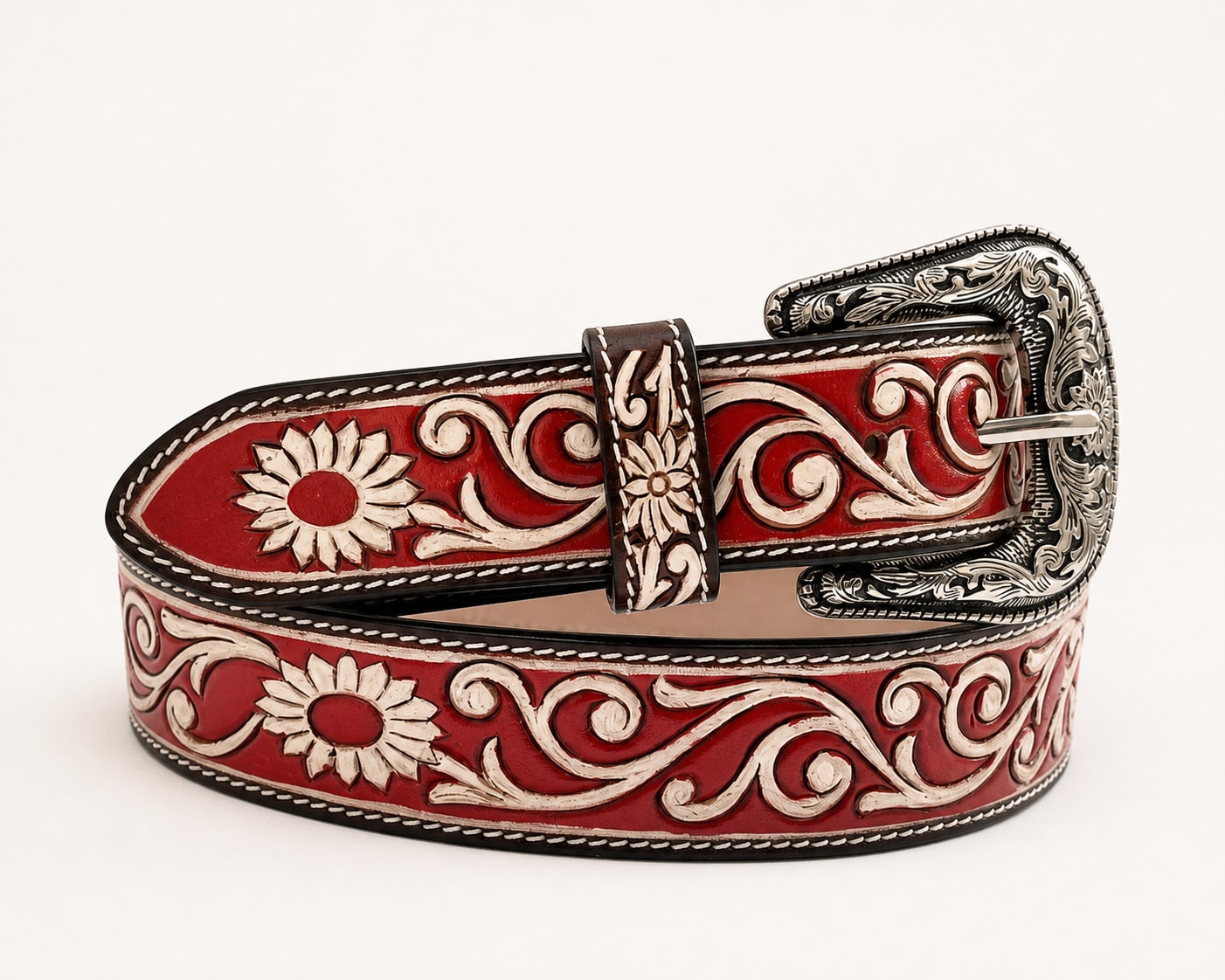 The Renegade Tooled Belt - handcrafted premium leather accessories in Crimson Red - view 1