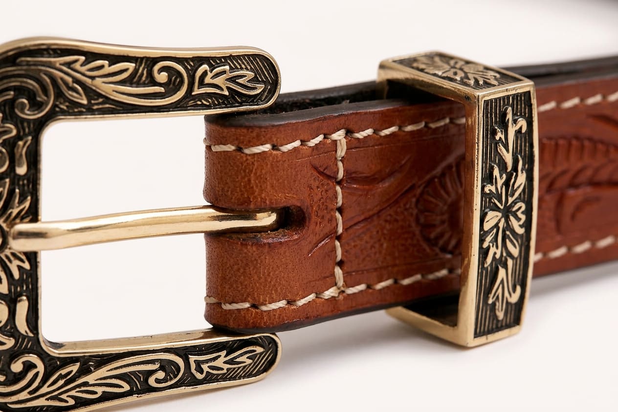 The Rancher Tooled Belt - handcrafted premium leather accessories in Cognac Tan - view 4