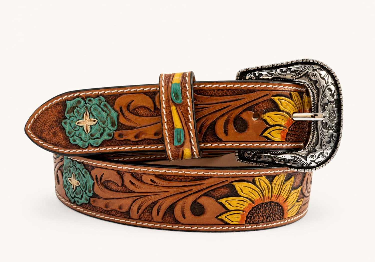 The Sedona Tooled Belt - handcrafted premium leather accessories in Sedona Brown - view 1