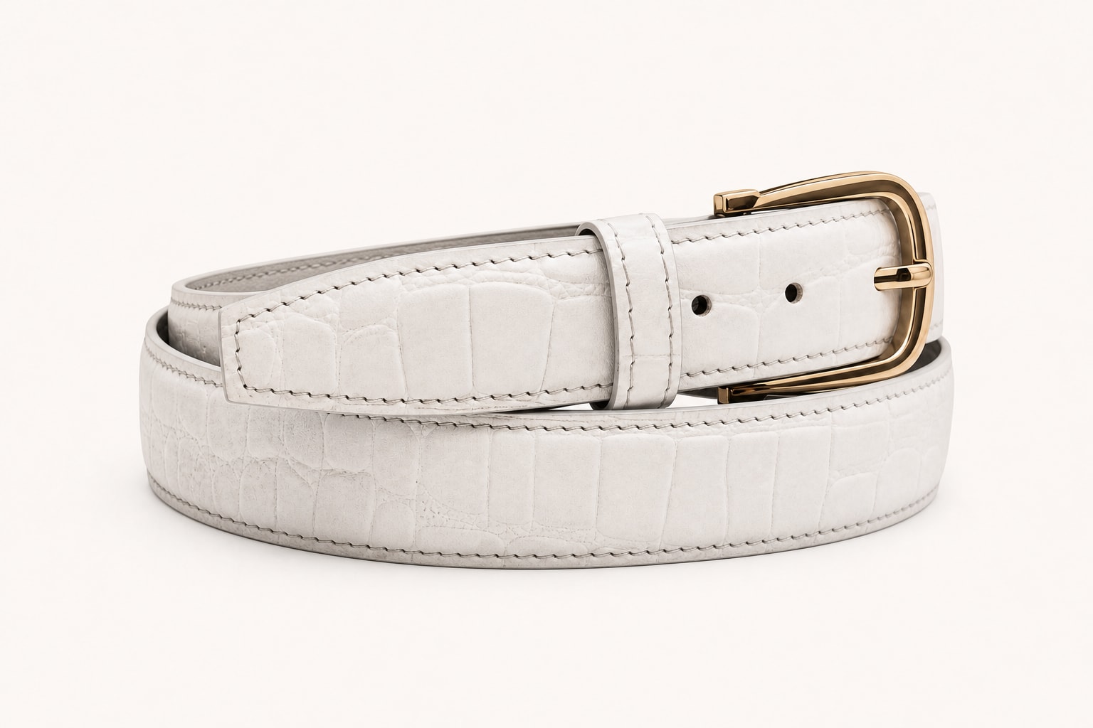 The Ivory Croco Belt - handcrafted premium leather accessories in Ivory White - view 1
