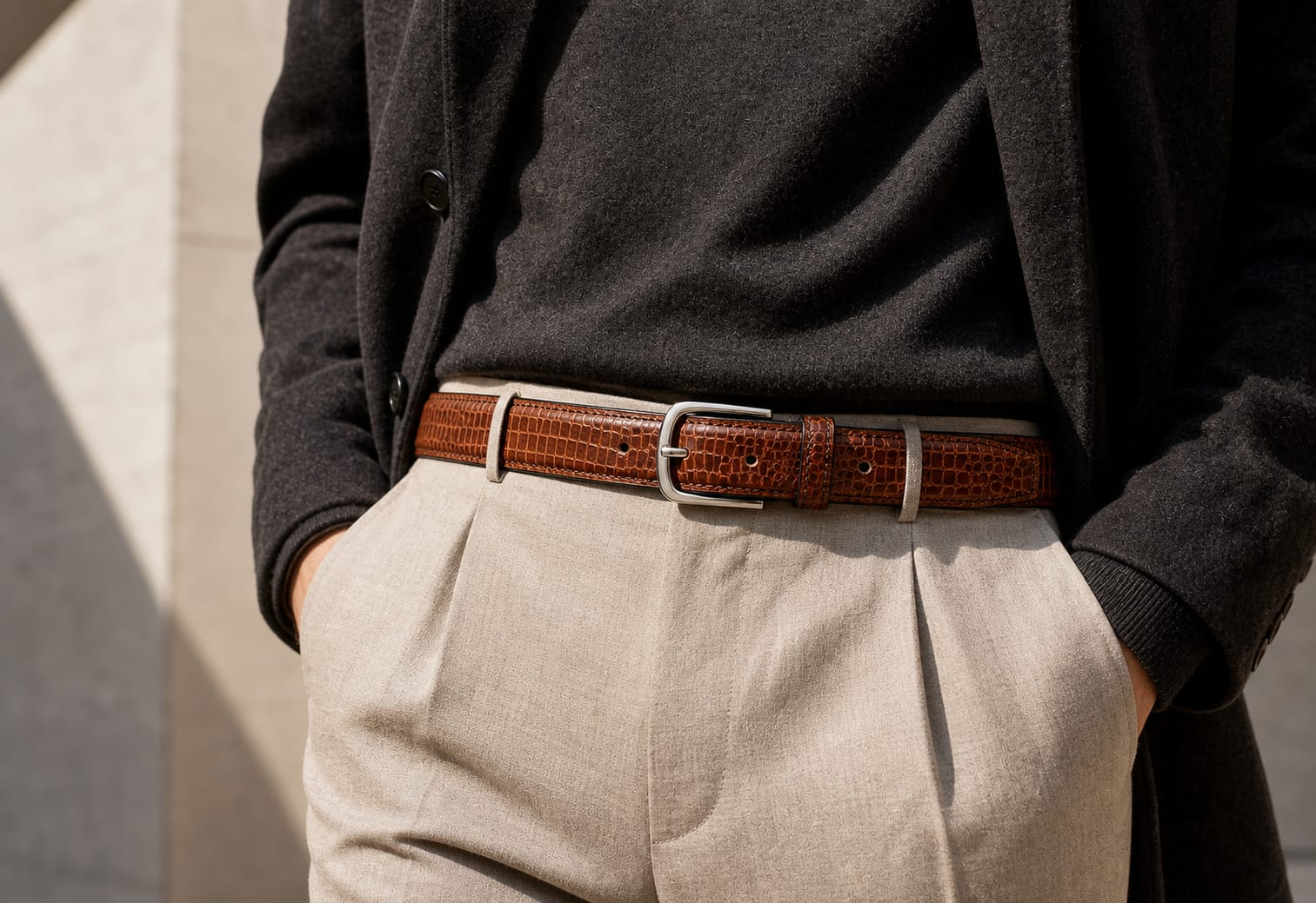 The Cognac Croco Belt - handcrafted premium leather accessories in Cognac Tan - view 4