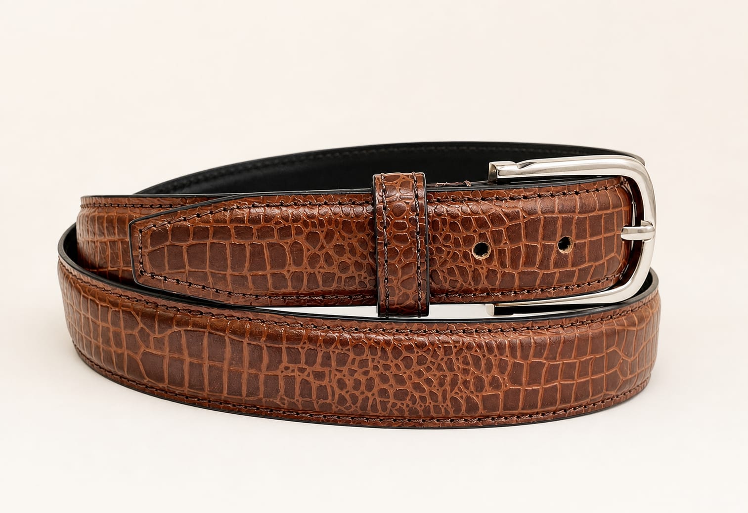 The Cognac Croco Belt - handcrafted premium leather accessories in Cognac Tan - view 1