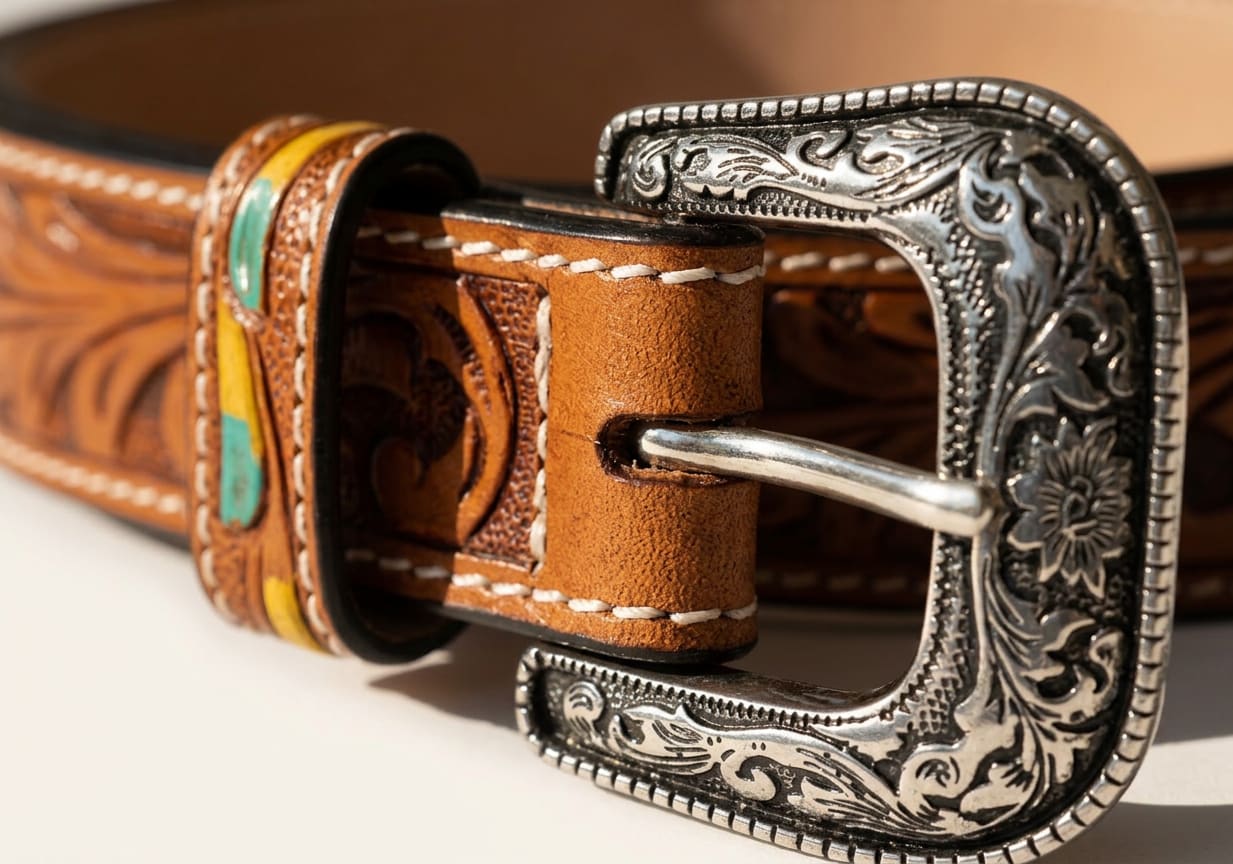 The Sedona Tooled Belt - handcrafted premium leather accessories in Sedona Brown - view 3