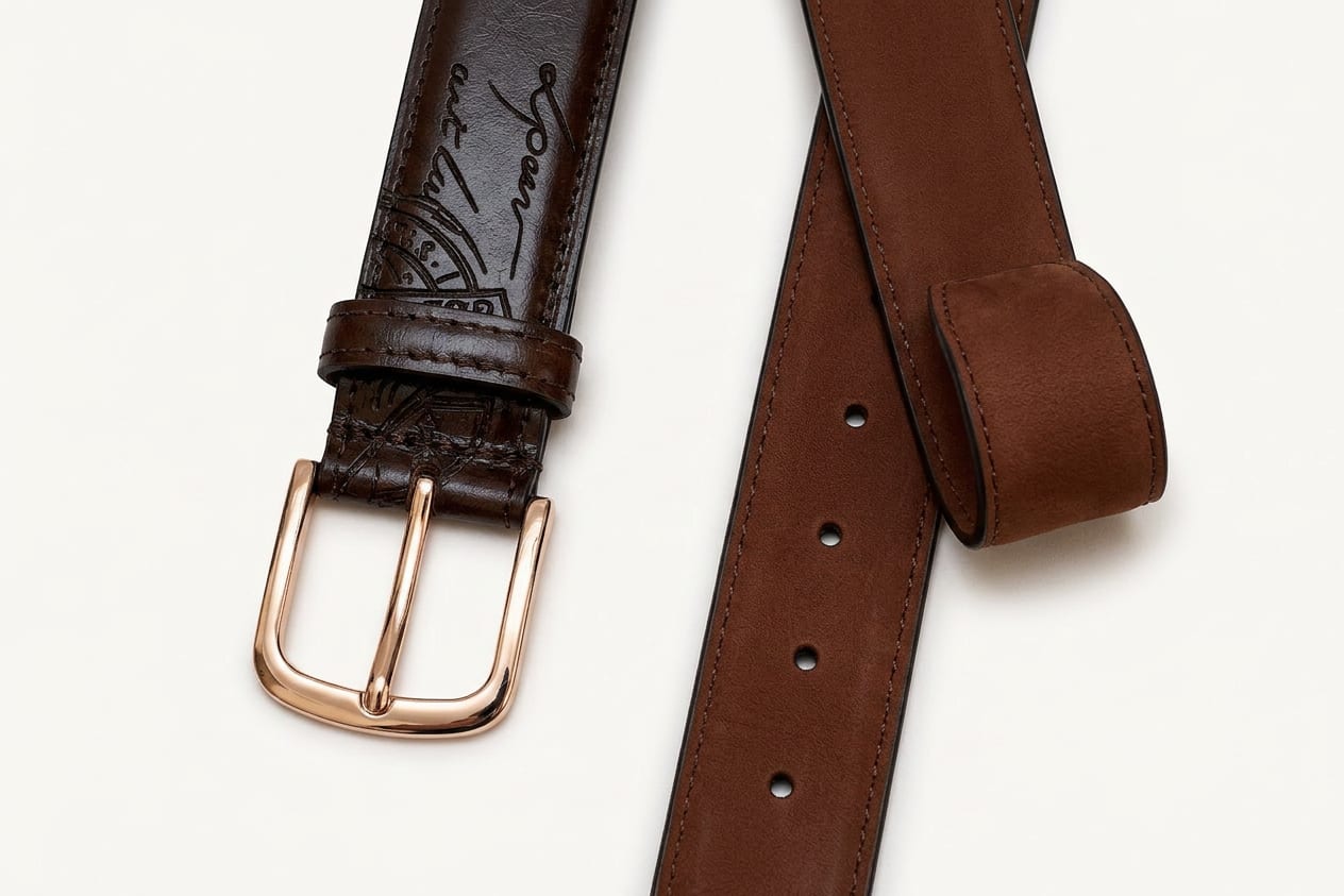 The Florentine Script Belt - handcrafted premium leather accessories in Chestnut Scritto - view 4