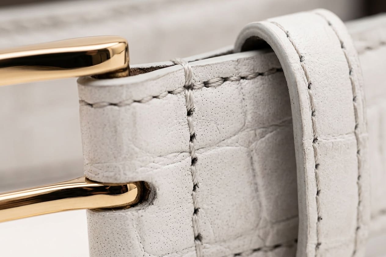 The Ivory Croco Belt - handcrafted premium leather accessories in Ivory White - view 4