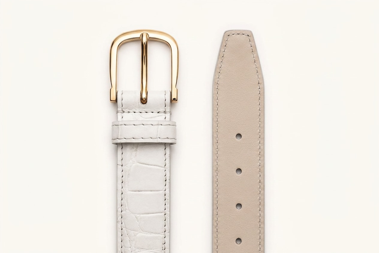 The Ivory Croco Belt - handcrafted premium leather accessories in Ivory White - view 2