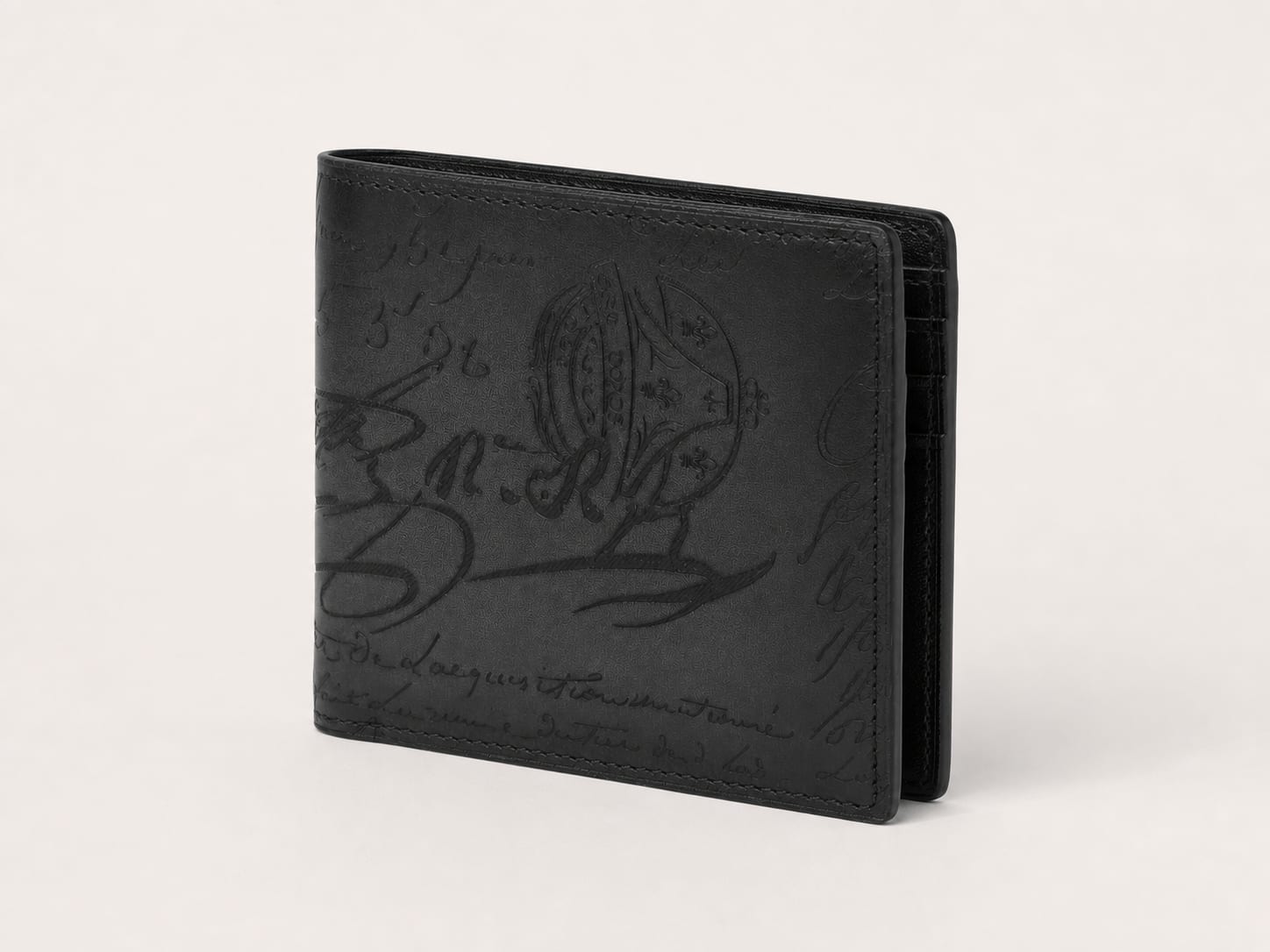 The Florentine Script Wallet - handcrafted premium leather accessories in Midnight Scritto - view 2