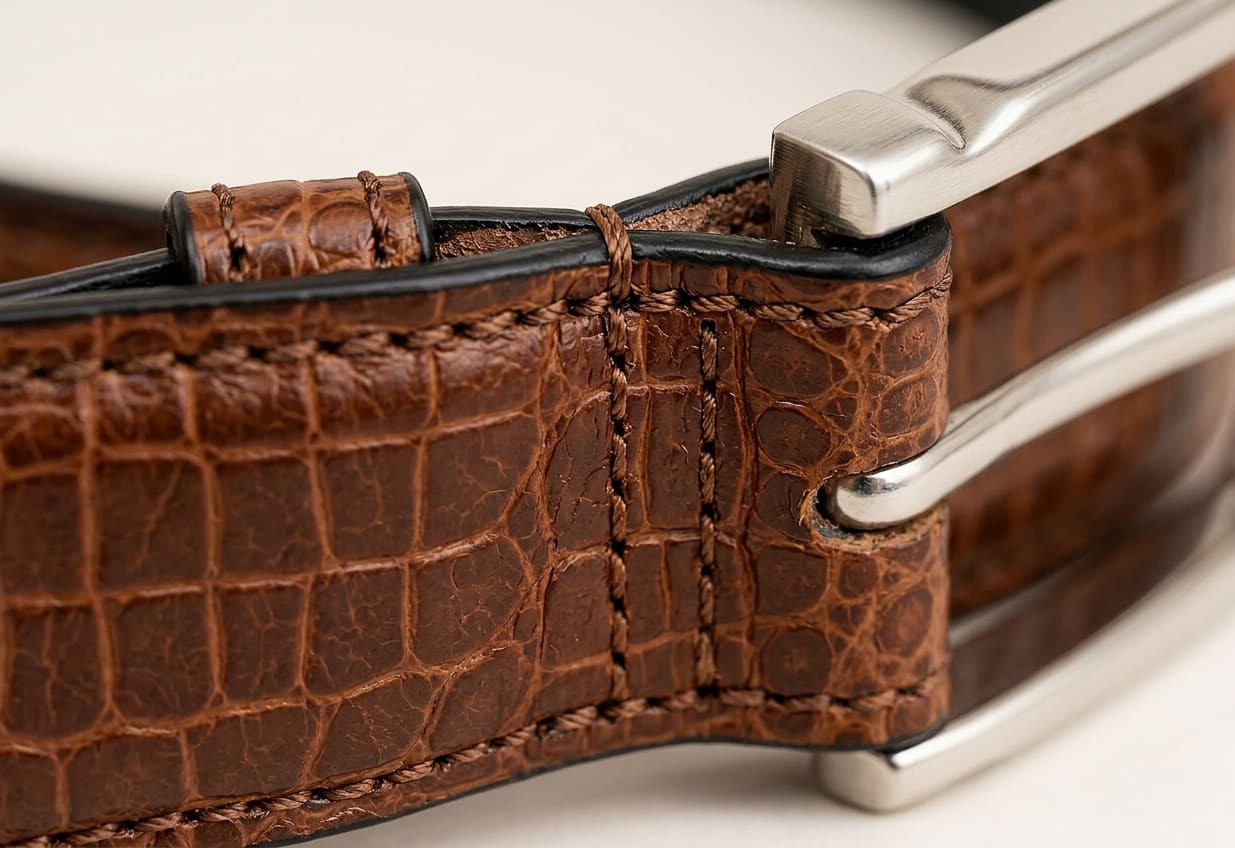 The Cognac Croco Belt - handcrafted premium leather accessories in Cognac Tan - view 3