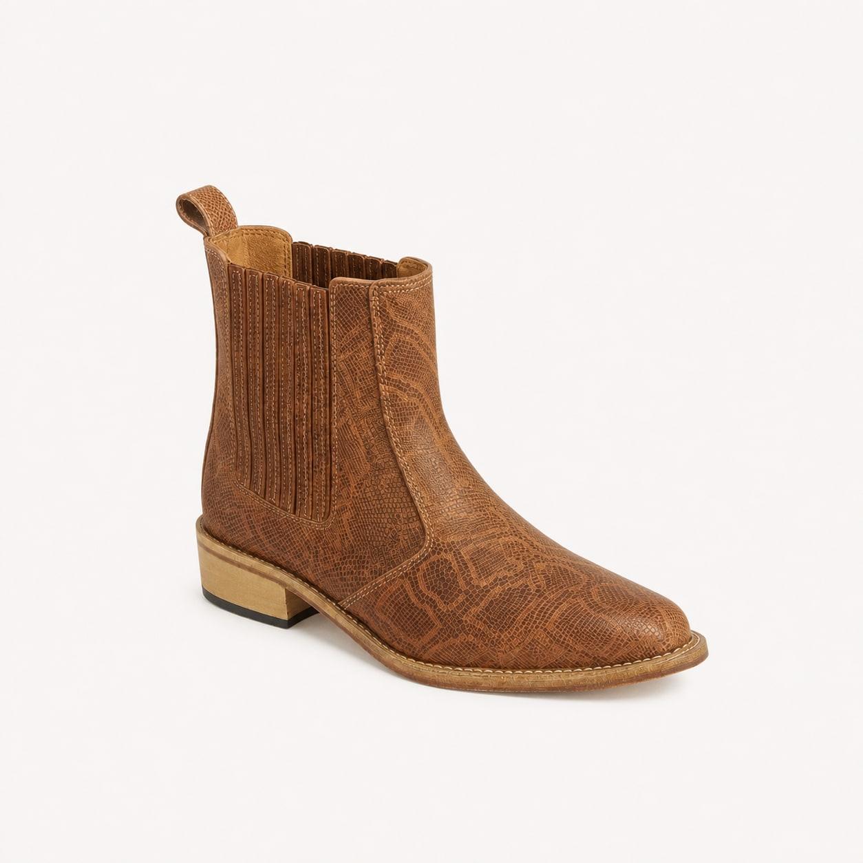 The Viper Snakeskin Chelsea Boot - handcrafted premium leather footwear in Honey Tobacco - view 2
