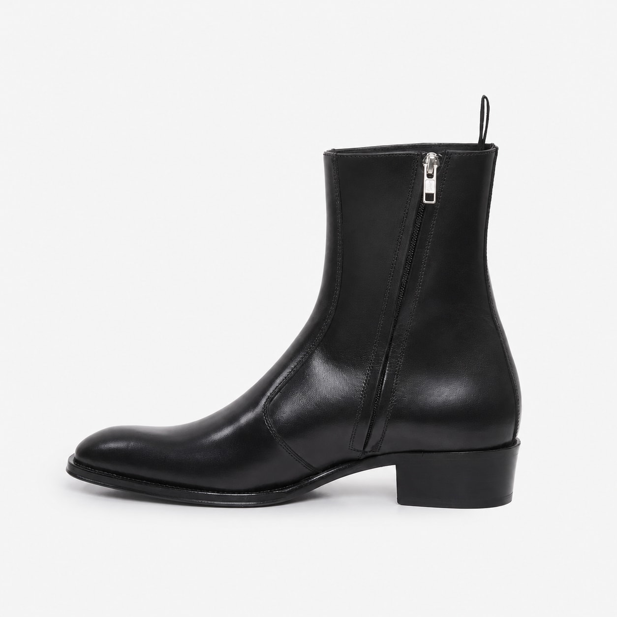 The Renegade Black Leather Zip Boot - handcrafted premium leather footwear in Midnight Black - view 1