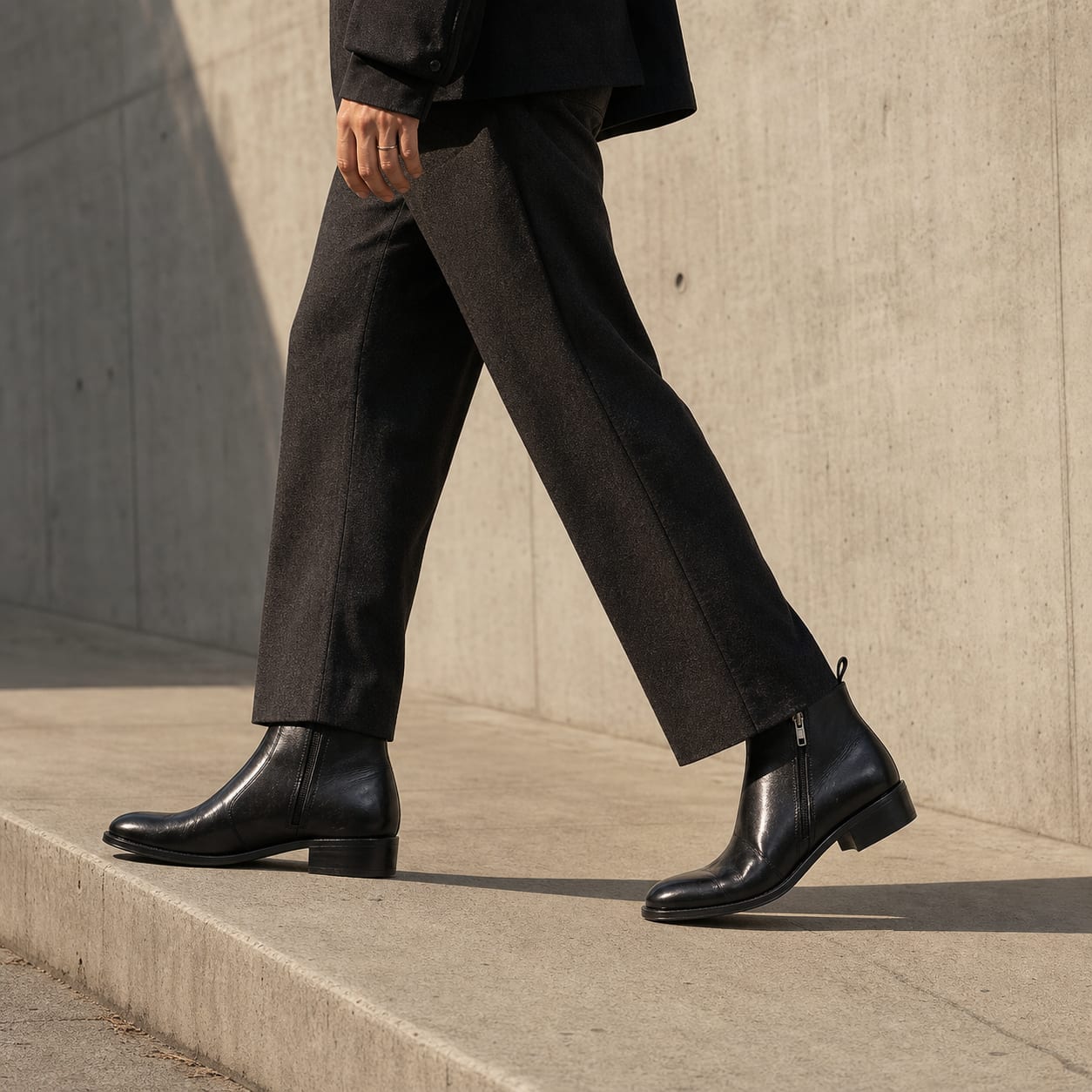 The Renegade Black Leather Zip Boot - handcrafted premium leather footwear in Midnight Black - view 5