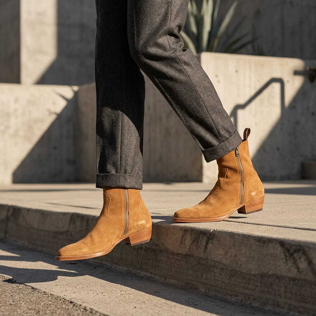 The Austin Suede Western Boot - handcrafted premium leather footwear in Honey Suede - view 6