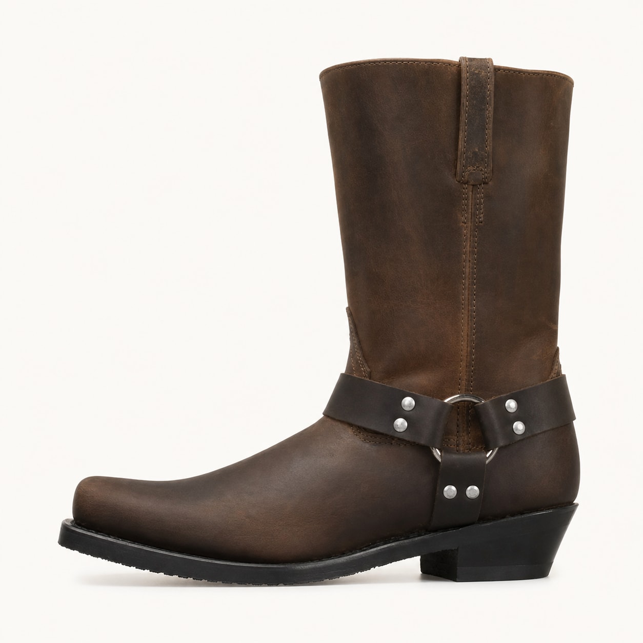 The Badlands Brown Leather Harness Boot - handcrafted premium leather footwear in Distressed Brown - view 1
