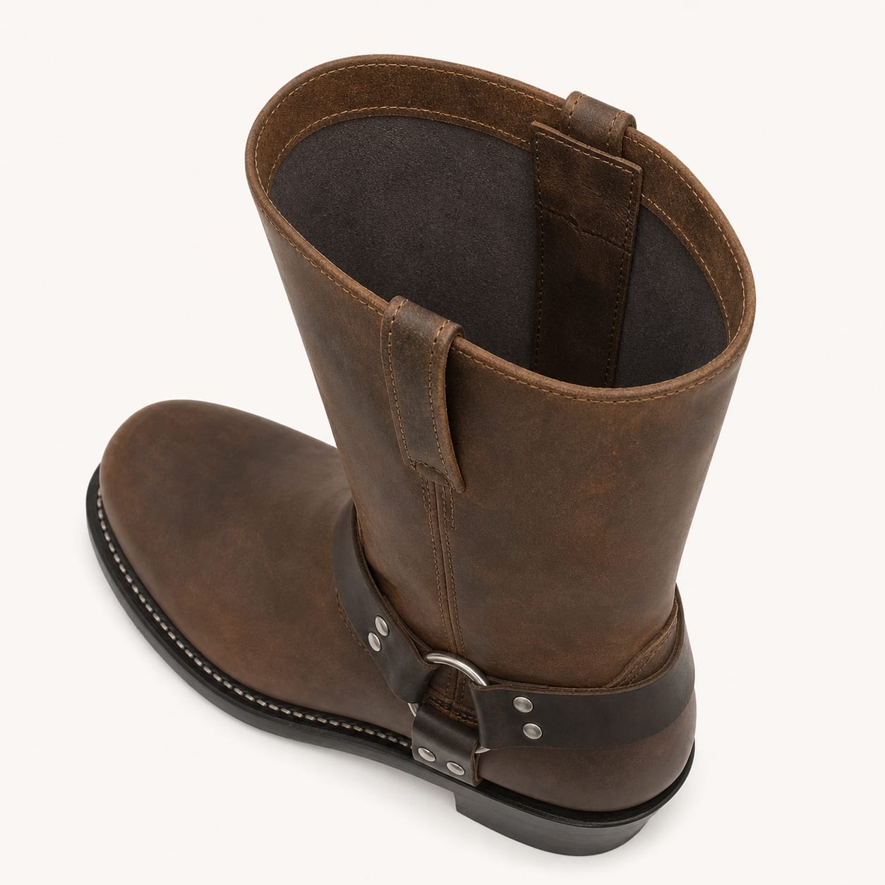 The Badlands Brown Leather Harness Boot - handcrafted premium leather footwear in Distressed Brown - view 4